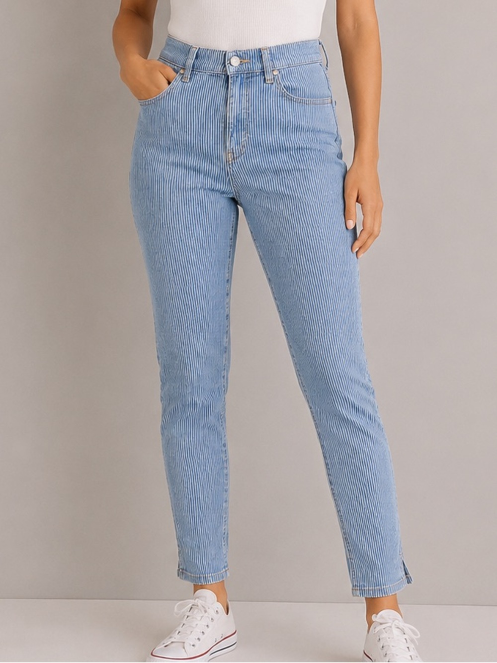 Dynamite High Rise Striped Skinny Jeans Blue White Stretch Denim Size 26